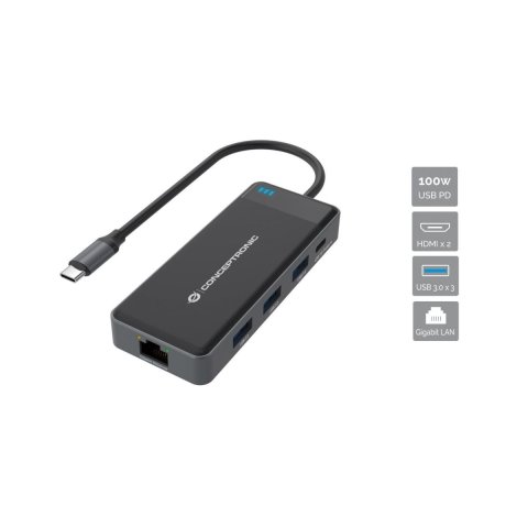 Docking Usb-c Conceptronic Donn14g A 2xhdmi 1xusb-c Pd 100w 3xusb-a 1xgb Rj45