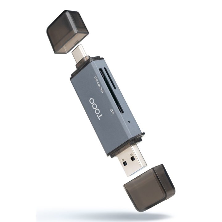 Card Reader Externo Coolbox Tqr-3001g Usb-c Y Usb-a Compatible Sd, Sdhc, Sdxc, Micro Sd