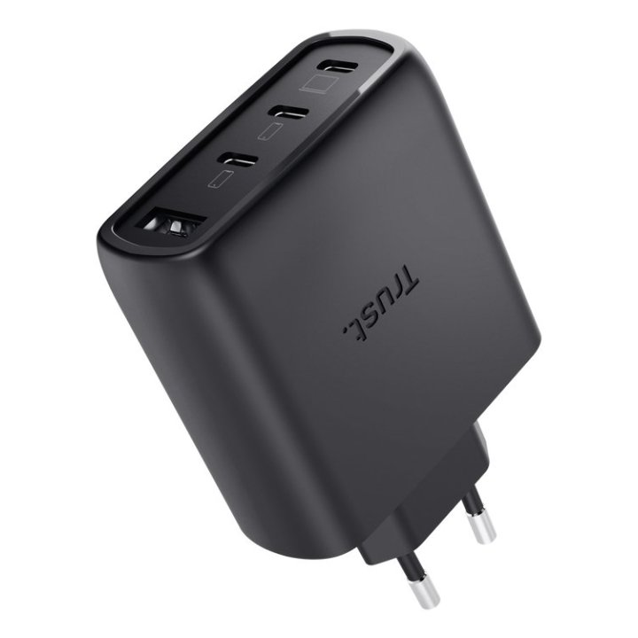 Cargador Usb Gan Trust Maxo 65w 3xusb-c Pd 1xusb-a Incluye Cable Usb-c 2m Negro