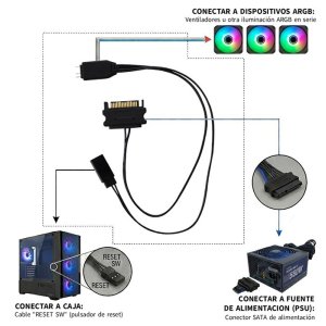 Controlador Mini Iluminacion Coolbox Argb Por Reset Conector 3-pin 5v Alimentacion Sata Negro 2