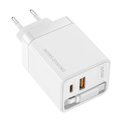Cargador Usb Gan Mars Gaming Md-gan65rw 65w 1xusb-c 1xusb-a Cable Retractil Pd Color Blanco